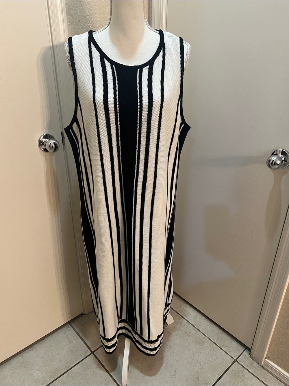 Lane Bryant Black & White Vertical Stripe Midi Dress
